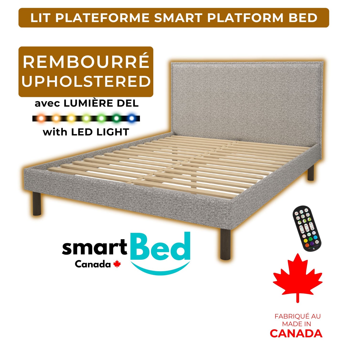 Lit Smart Rembourré 100$ DE RABAIS Produit Local ❤️ Fabriqué au Canada